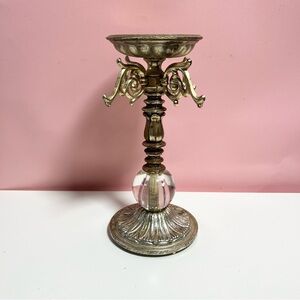 Vintage Victorian gold orb pedestal candle holder